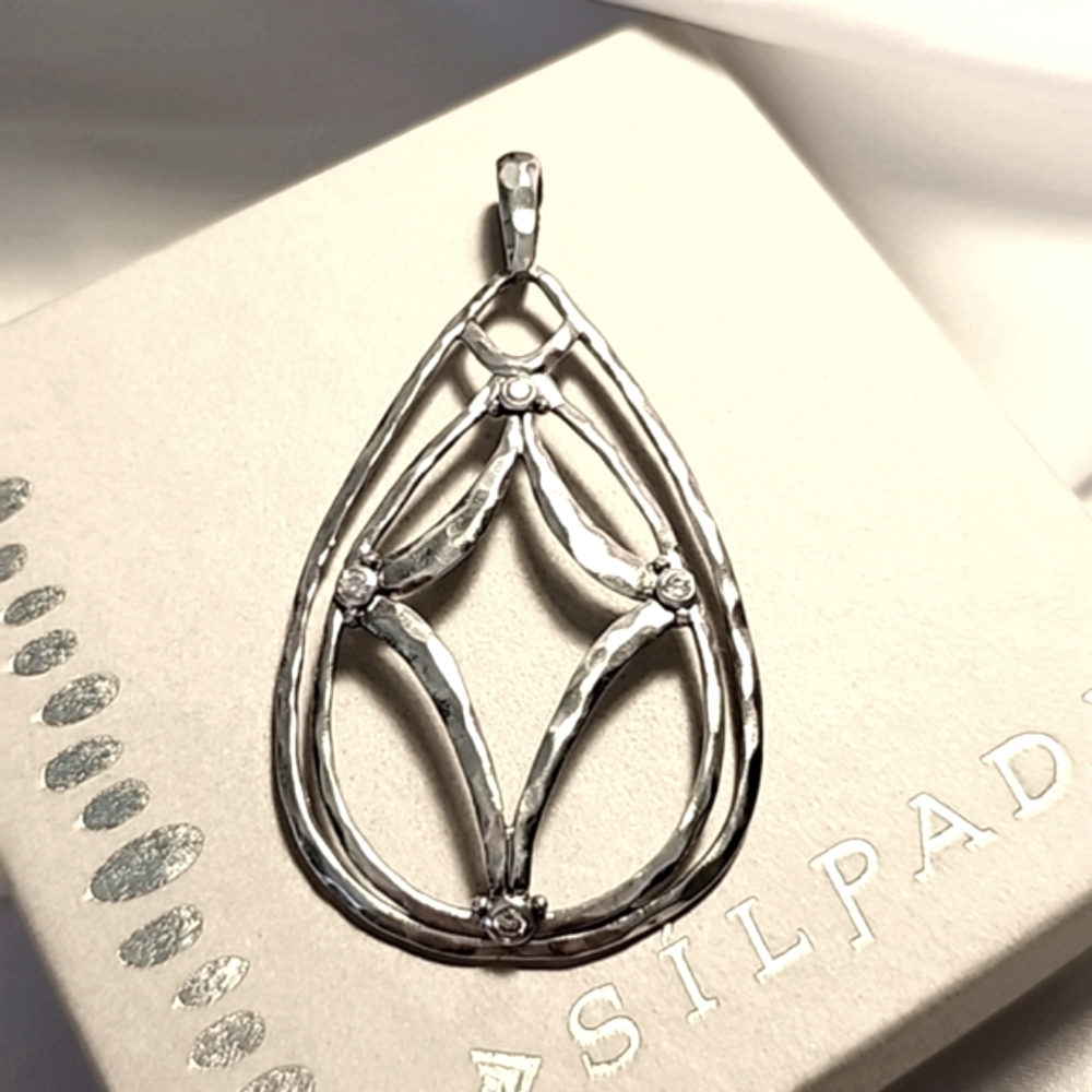 Silpada Starbright  Sterling Silver Hammered Large Pendant with CZ's # S2356